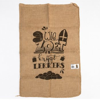 VEĽKÉ JUTOVÉ VRECE SINTERKLAAS - S TEXTOM: WIE ZOET IS KRIJGT LEKKERS - Cca 60 x 100 cm (1 ks)