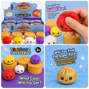 RAGE - Squishy SUGAR EDITION Knedličky Bun Dumplings VEĽK&Yacute; (8.5 x 8.5 x 4.8 cm) - Viral 2026 Fidget Toy (12 ks)