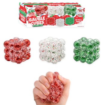 Antistresov&eacute; Trblietav&eacute; Kocky Squeezy Bauble - Set 3 ks - Cukrov&aacute; N&aacute;plň - V Displayi (6 Setov)