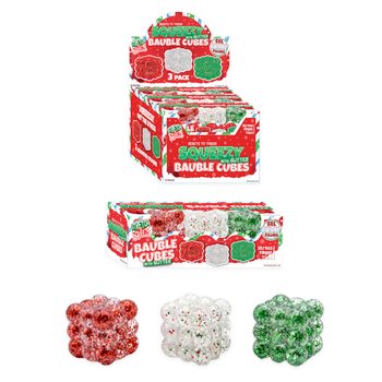 Antistresové Trblietavé Kocky Squeezy Bauble - Set 3 ks - Cukrová Náplň - V Displayi (6 Setov)