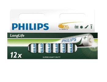 12x BAT&Eacute;RIE "PHILIPS - SUPER HEAVY DUTY" AA - LONGLIFE (12ks Blister)