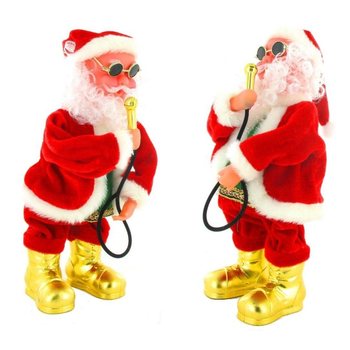 Spievajúci a tancujúci Santa Claus s mikrofónom