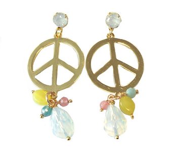 Náušnice v Štýle Ibiza Zlaté Peace Biely Krištáľ (1 ks)