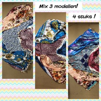 Luxusný hodvábny trojuholníkový šál obojstranný mix modelov (4 ks)