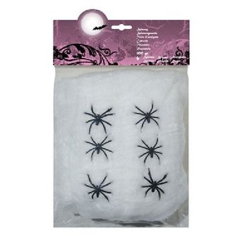 Dekoratívna Pavučina 100g so 6 Pavúkmi - Biela (4 ks)