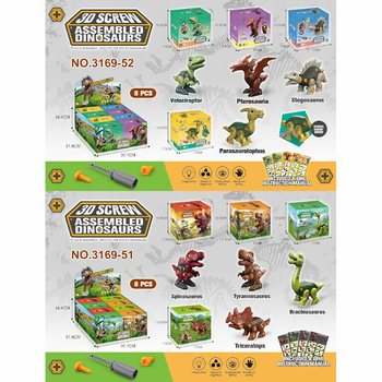 3D Stavebnica Dinosaura v Darčekovej Krabičke - Display (8 ks)