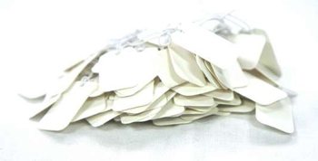 Biela visačka na &scaron;perky s gumičkou - 1,5x2,4 cm (100 ks)