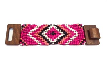 Aztécky Drevený Náramok so Zapínaním Fuchsia (1 ks)