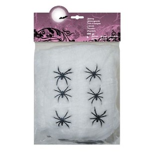 Dekorat&iacute;vna Pavučina 100g so 6 Pav&uacute;kmi - Biela (4 ks)