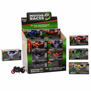 MOTOCYKEL SUPER SPORT DIE CAST, MIERKA 1:24 V DISPLEJI (24 ks)