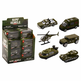 Kovov&eacute; vojensk&eacute; vozidl&aacute; Die Cast, mierka 1:64 v displeji (24 ks)