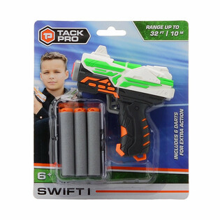 Hračk&aacute;rska pi&scaron;toľ Tack Pro Swift I so 6 m&auml;kk&yacute;mi &scaron;&iacute;pkami - 11 cm