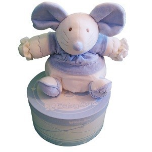 Ply&scaron;ov&aacute; Hračka Baby Bow v Darčekovej Krabici - Model 15 (My&scaron;, Modro-Biela)